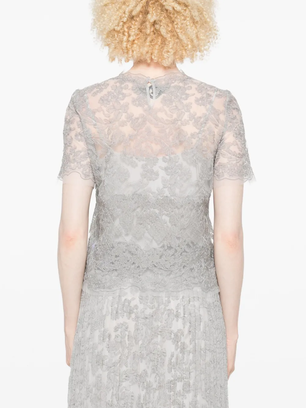 Ermanno Scervino Top met korte mouwen en kanten afwerking Grijs