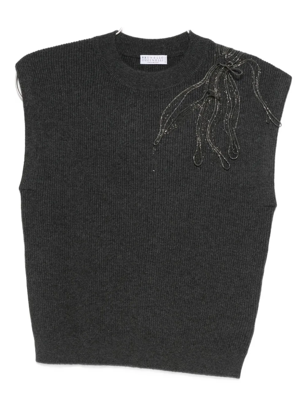 Brunello Cucinelli Embellished Knitted Vest In Black