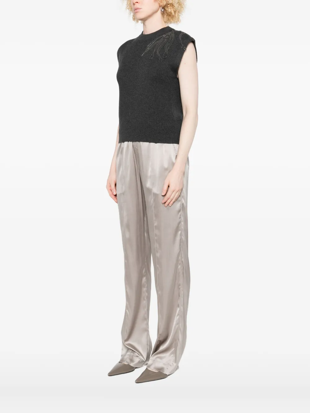 Brunello Cucinelli Cashmere Sleeveless Tank Top Ribbed Texture In Black