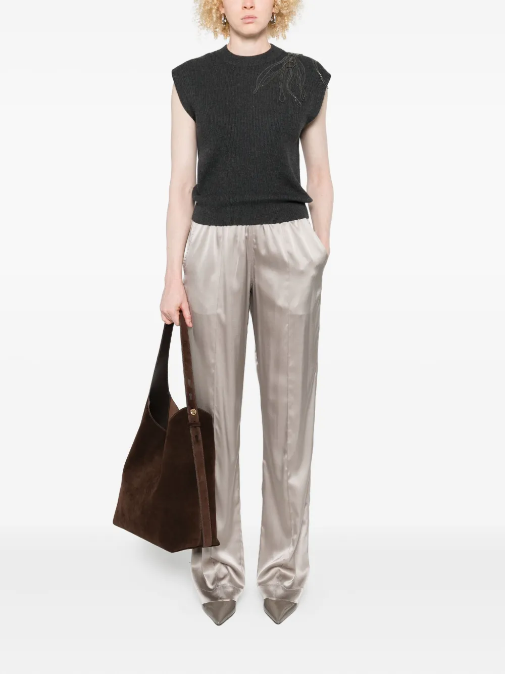 Brunello Cucinelli Cashmere Sleeveless Tank Top Ribbed Texture In Black