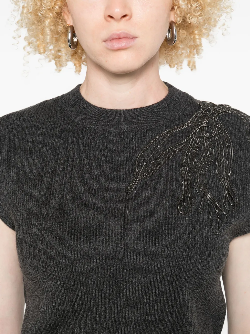 Brunello Cucinelli Gebreide verfraaide top Grijs
