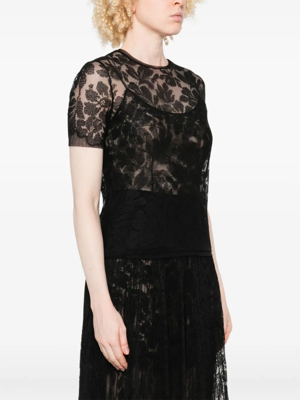 Ermanno Scervino Top met bloemenkant Zwart