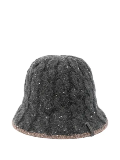 Brunello Cucinelli sequin-embellished cable-knit bucket hat 