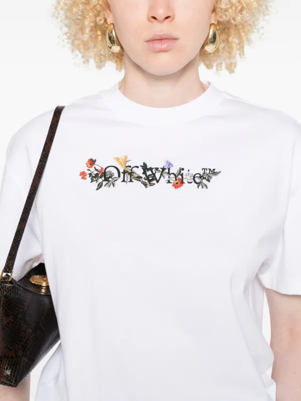 Off-White - Off-White x Browns オフホワイト　花柄刺繍　Tシャツ Off-White floral-logo T-shirt | White | FARFETCH
