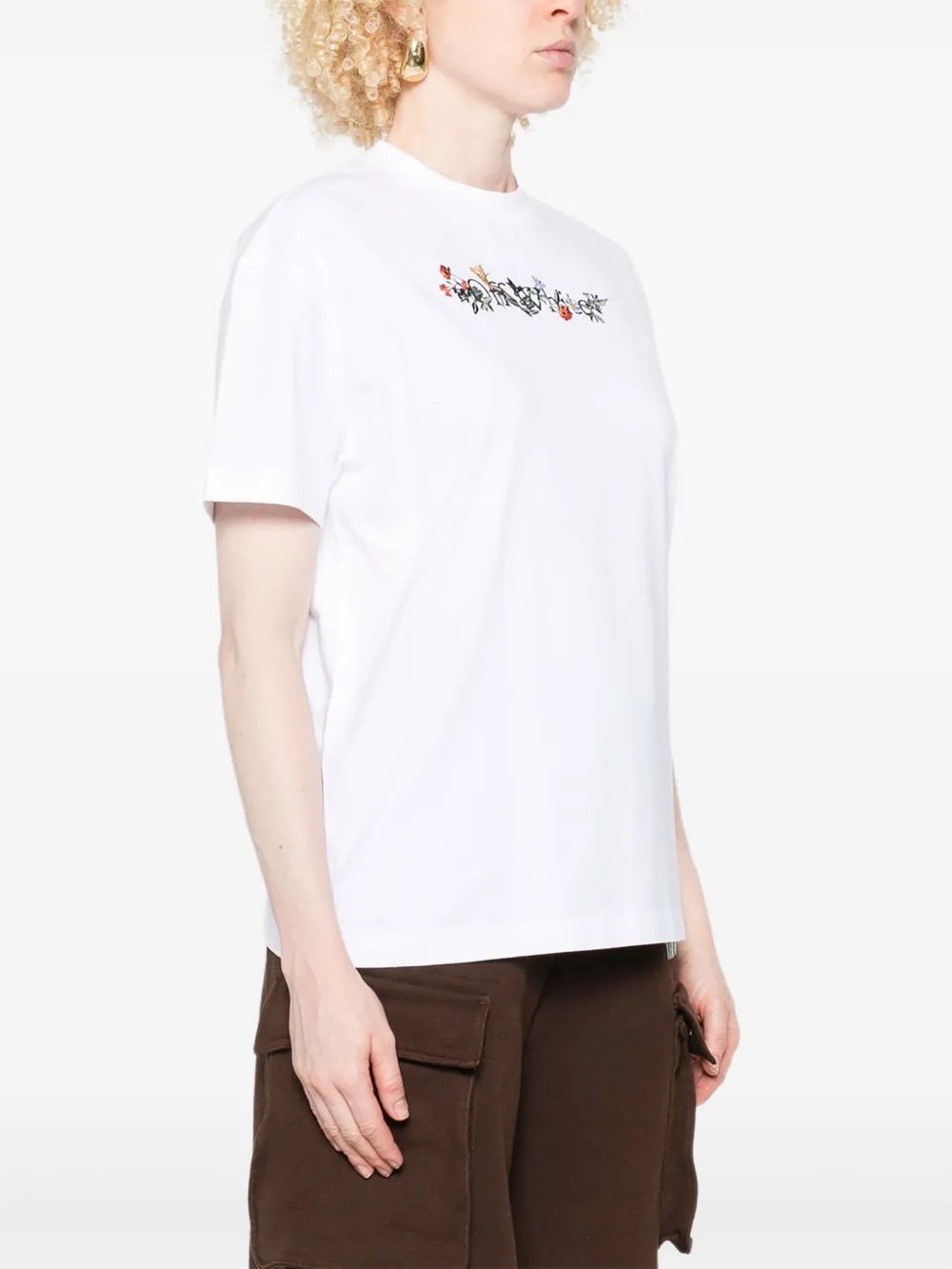 Off-White T-shirt met logo en bloemenprint Wit