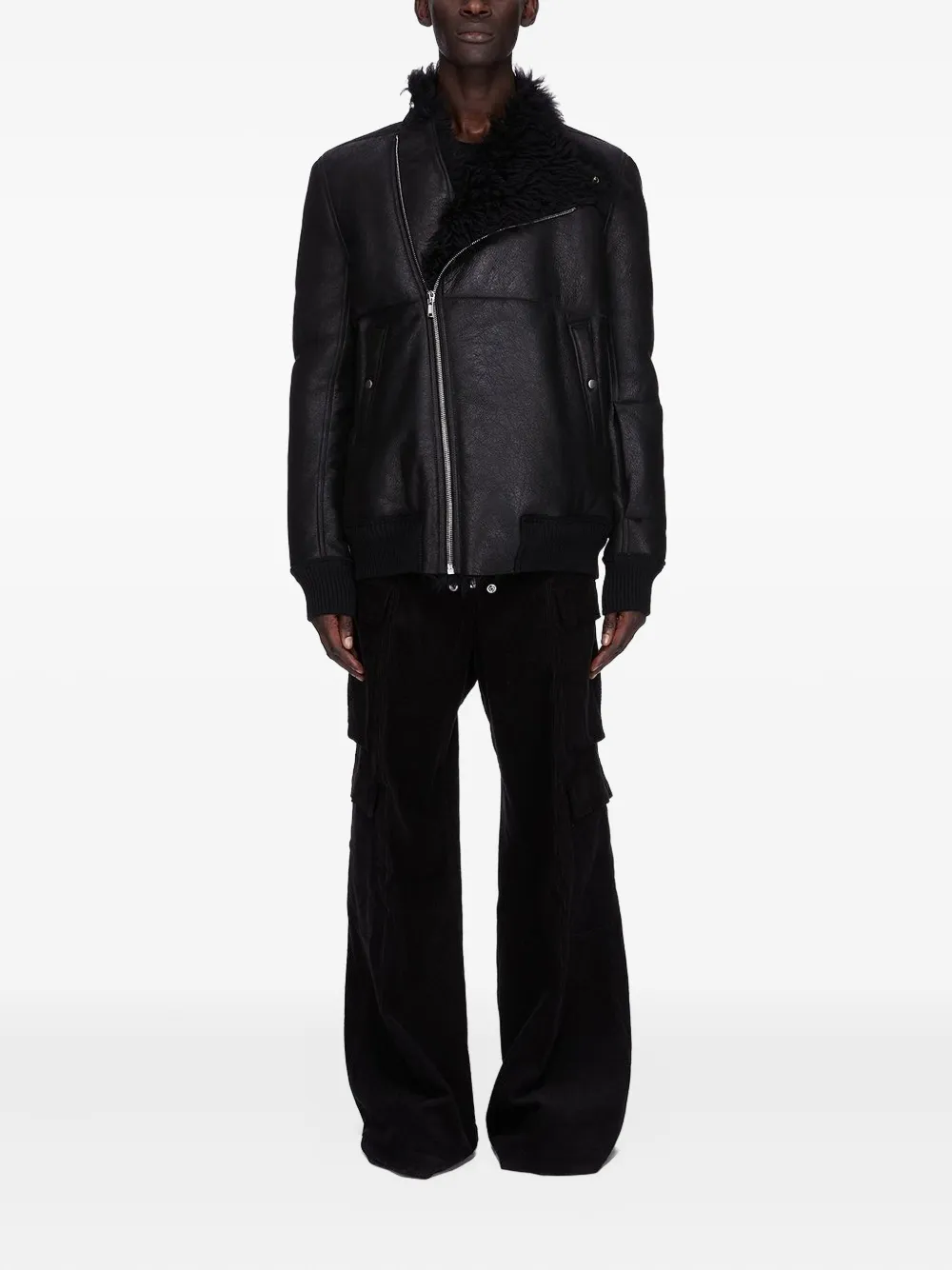 Rick Owens Hollywood Flight Shearling Jacket In Black