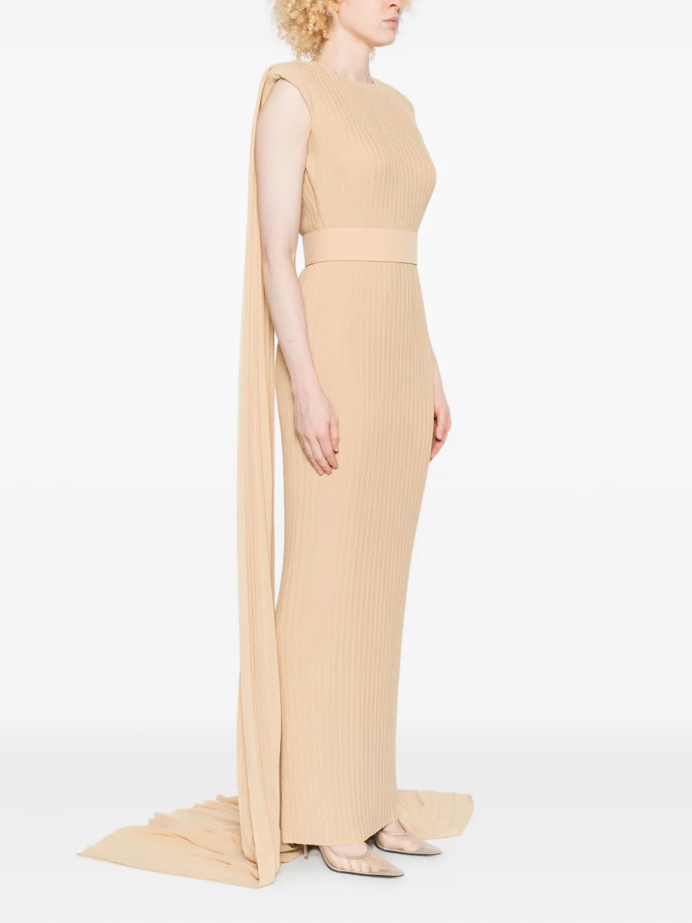 Pleated Cape Maxi Dress
