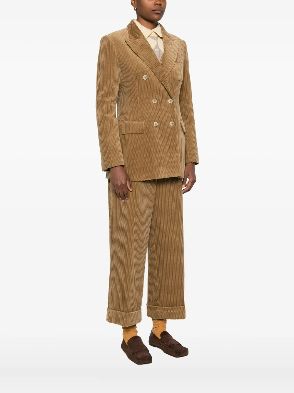 P.a.r.o.s.h Ribbed Velvet Double-breasted Blazer In Brown