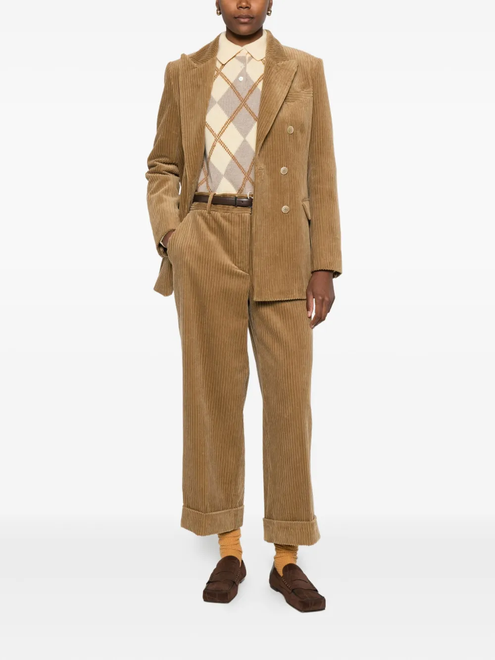 P.a.r.o.s.h Ribbed Velvet Double-breasted Blazer In Brown