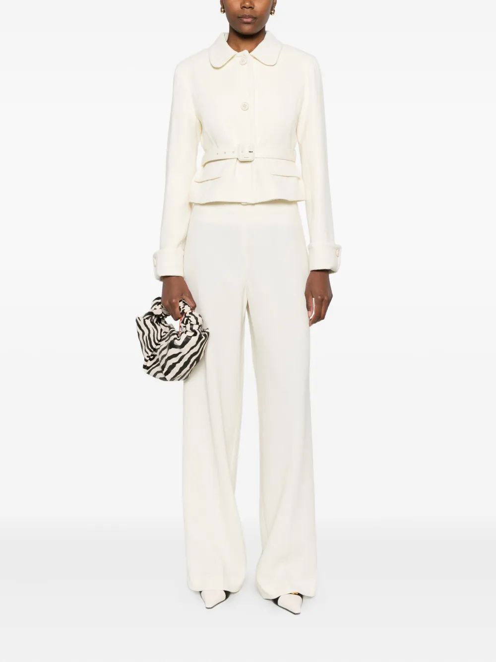 P.a.r.o.s.h Belted Buttoned Jacket In Neutral