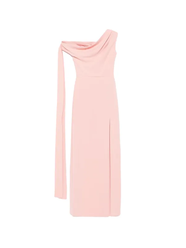 pink maxi dress with split Plunge Neck Frilled Detail Front Split Maxi Dress In Pink | EGO US