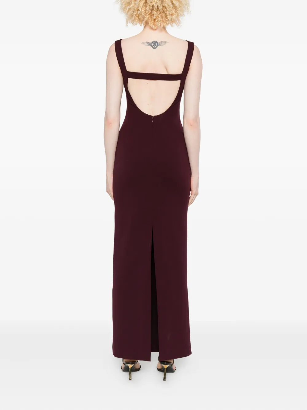 Solace London Sleeveless Boat-neck Maxi Dress In Burgundy