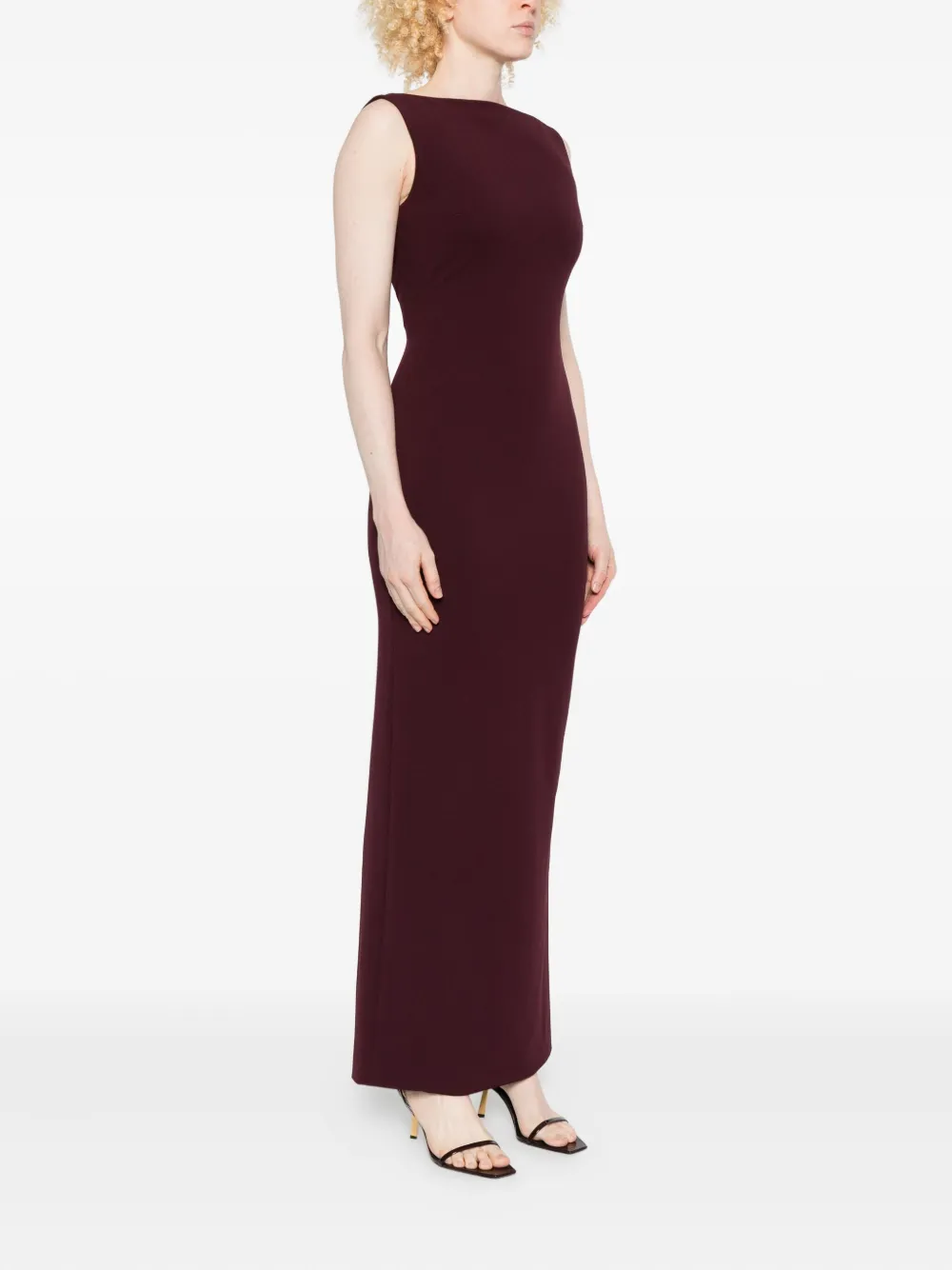 Solace London Sleeveless Boat-neck Maxi Dress In Burgundy