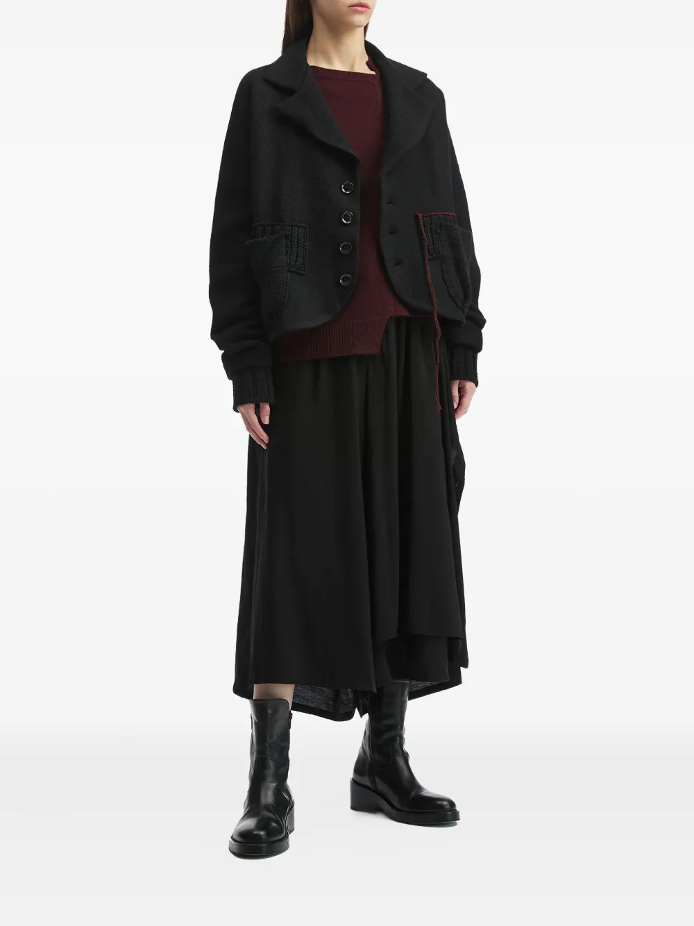 Y's Knitted Lapel-detail Cardigan In Black