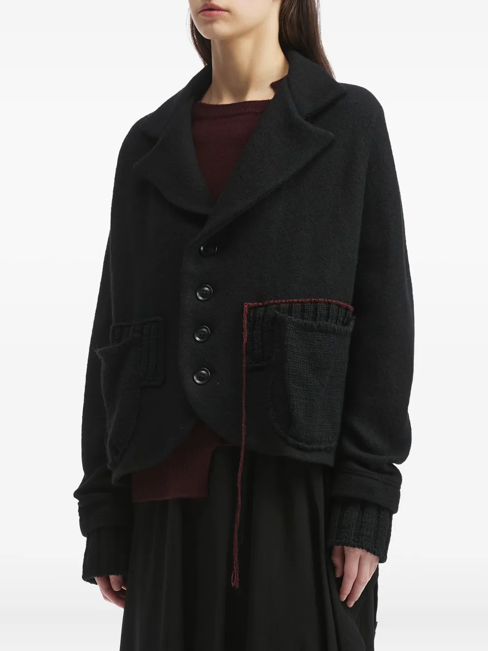 Y's Knitted Lapel-detail Cardigan In Black