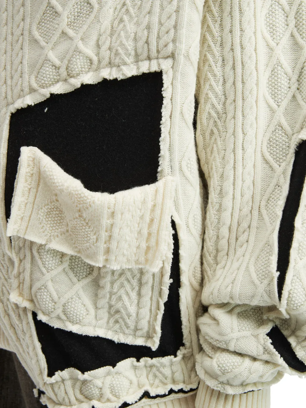 Y's Cable-knit Patchwork Cardigan In White