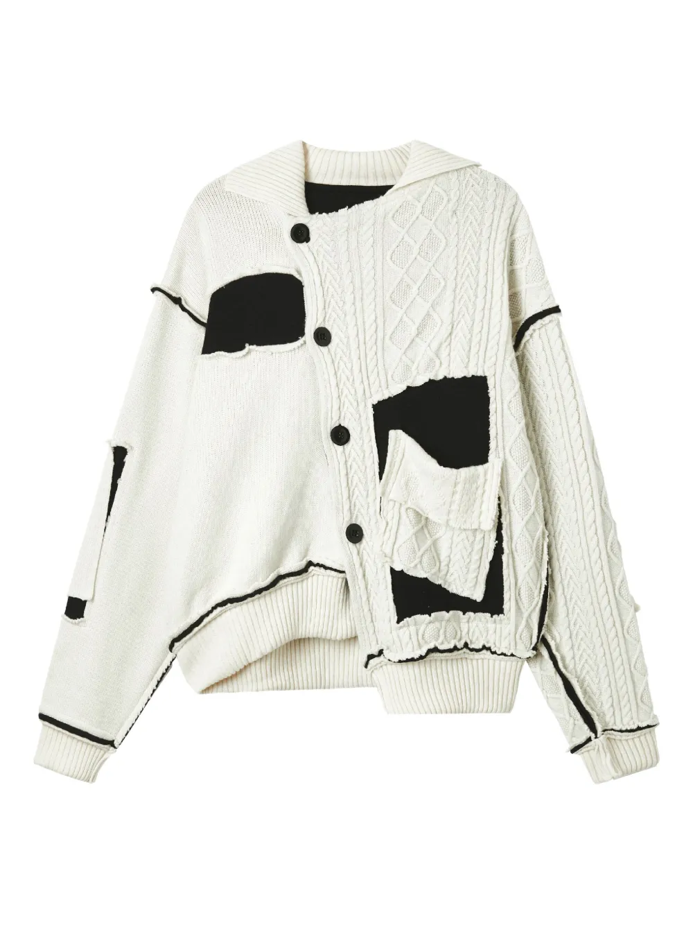 Y's Cable-knit Patchwork Cardigan In White