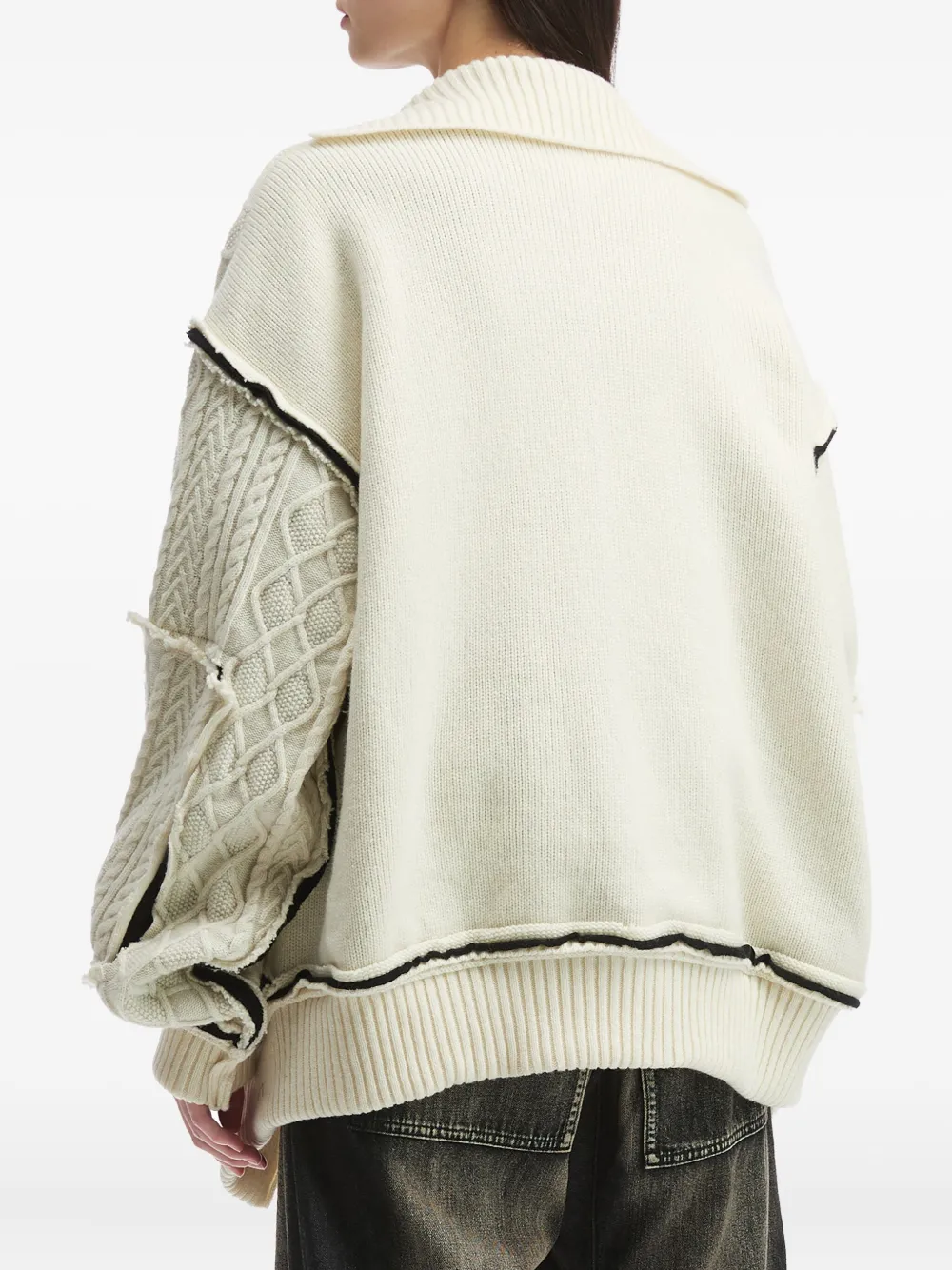 Y's Cable-knit Patchwork Cardigan In White
