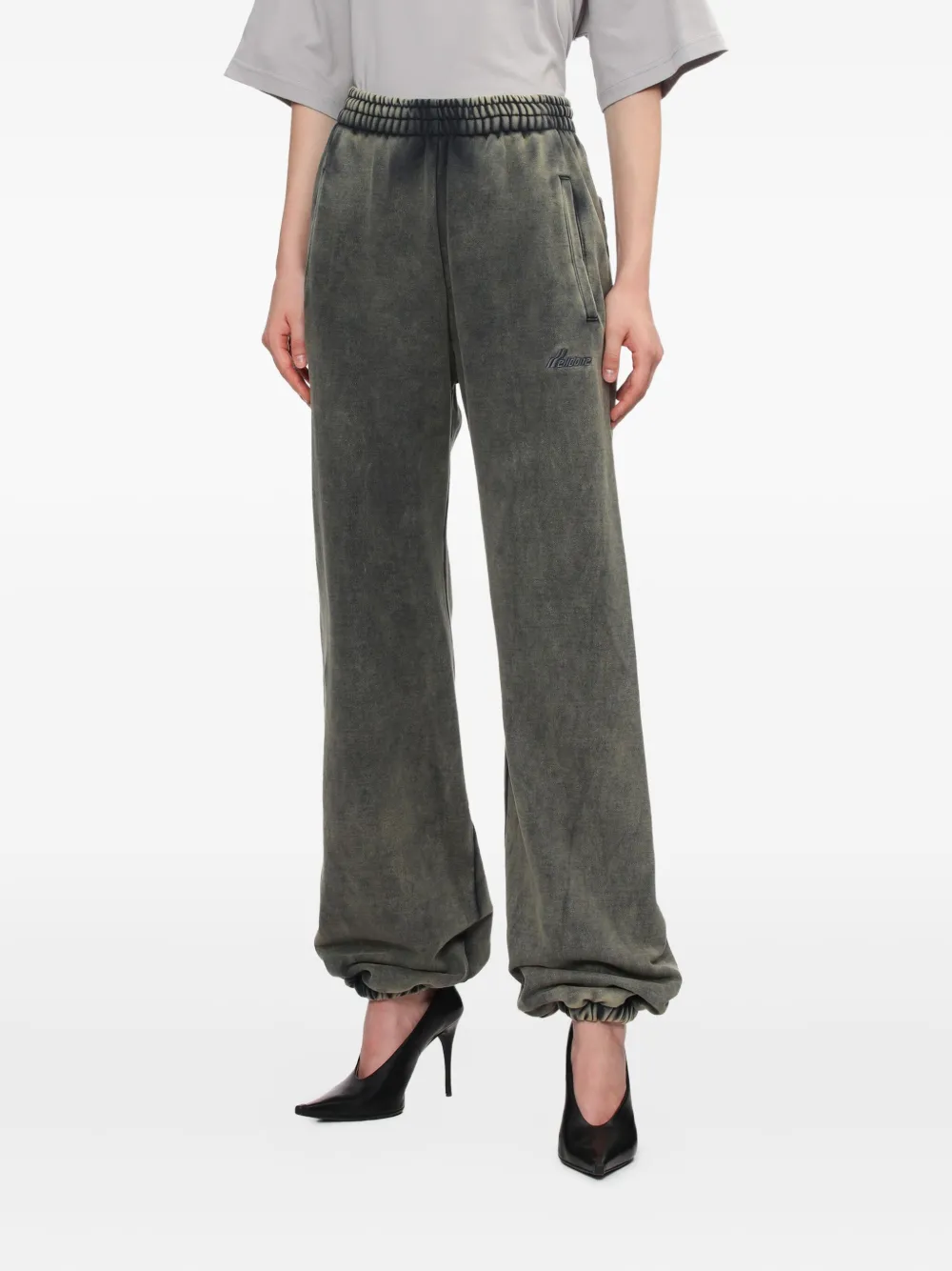 We11 Done Elasticated-cuff Logo Trousers In Gray