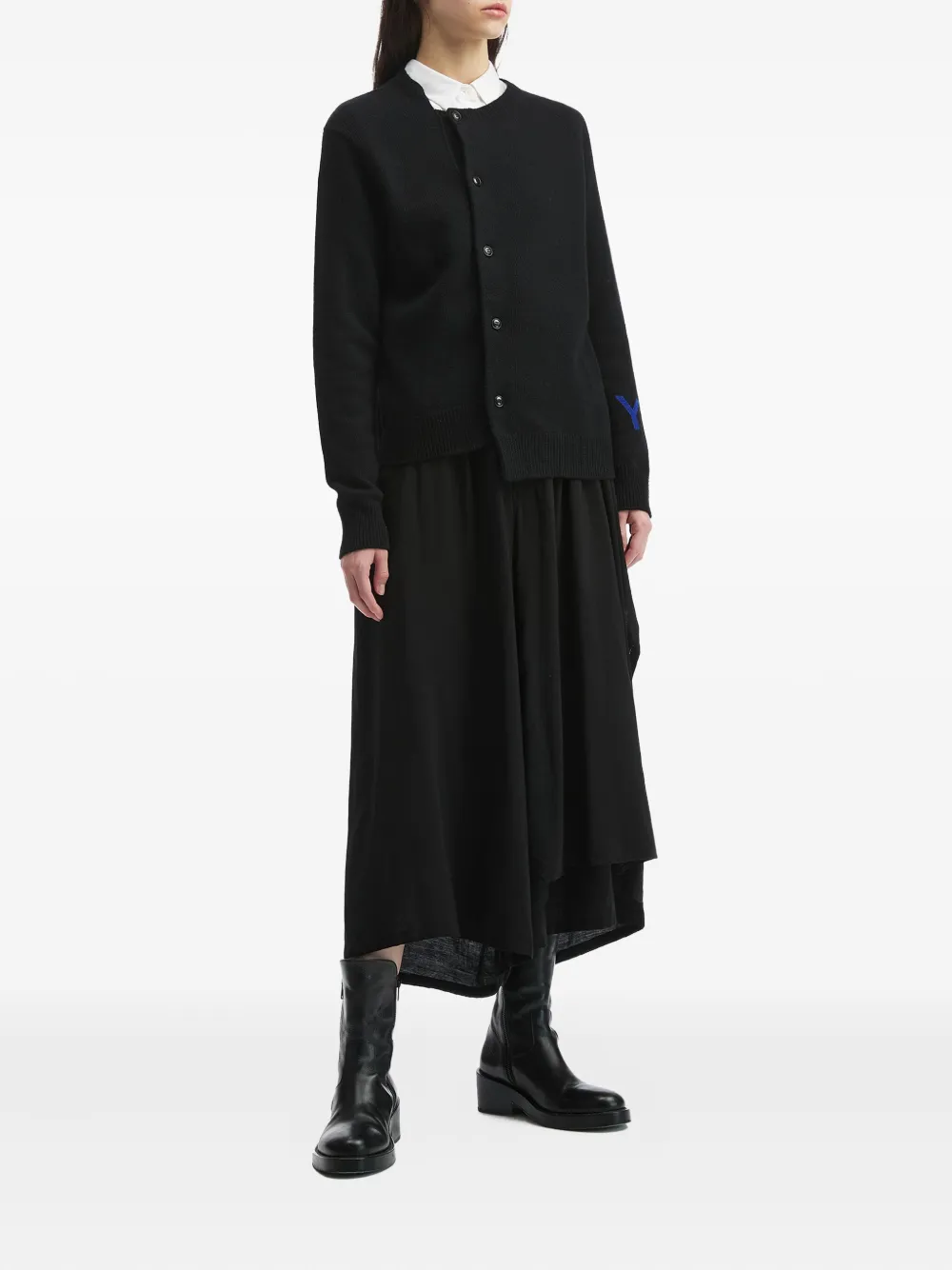 Y's Asymmetric-hem Crew-neck Cardigan In Black
