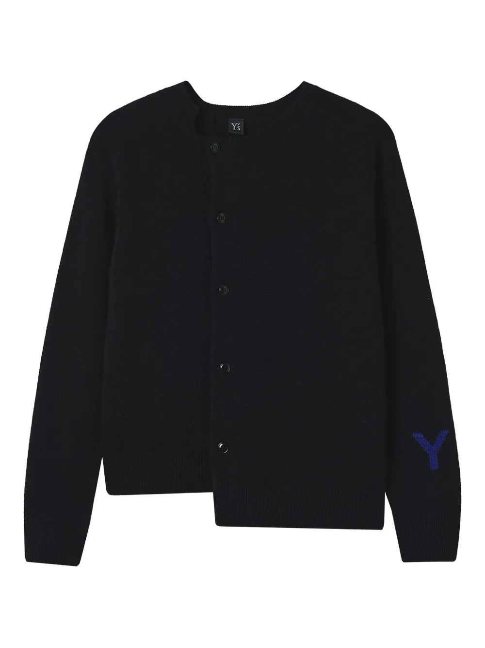 Y's Asymmetric-hem Crew-neck Cardigan In Black