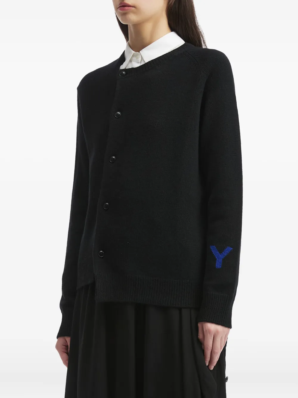 Y's Asymmetric-hem Crew-neck Cardigan In Black