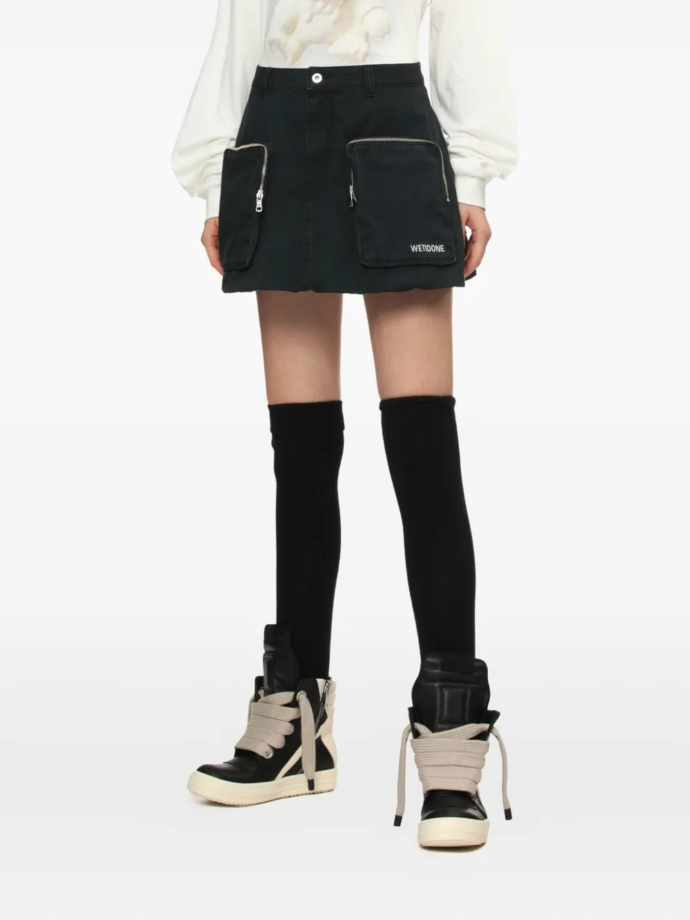 We11done Katoenen mini-rok met ritszak Blauw