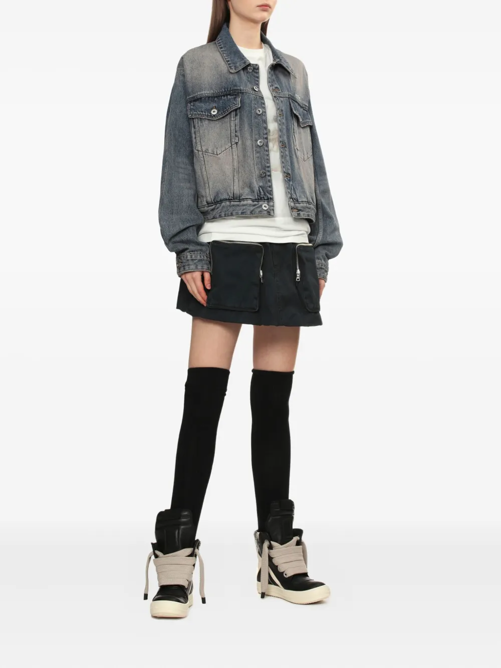 We11done Katoenen mini-rok met ritszak - Blauw