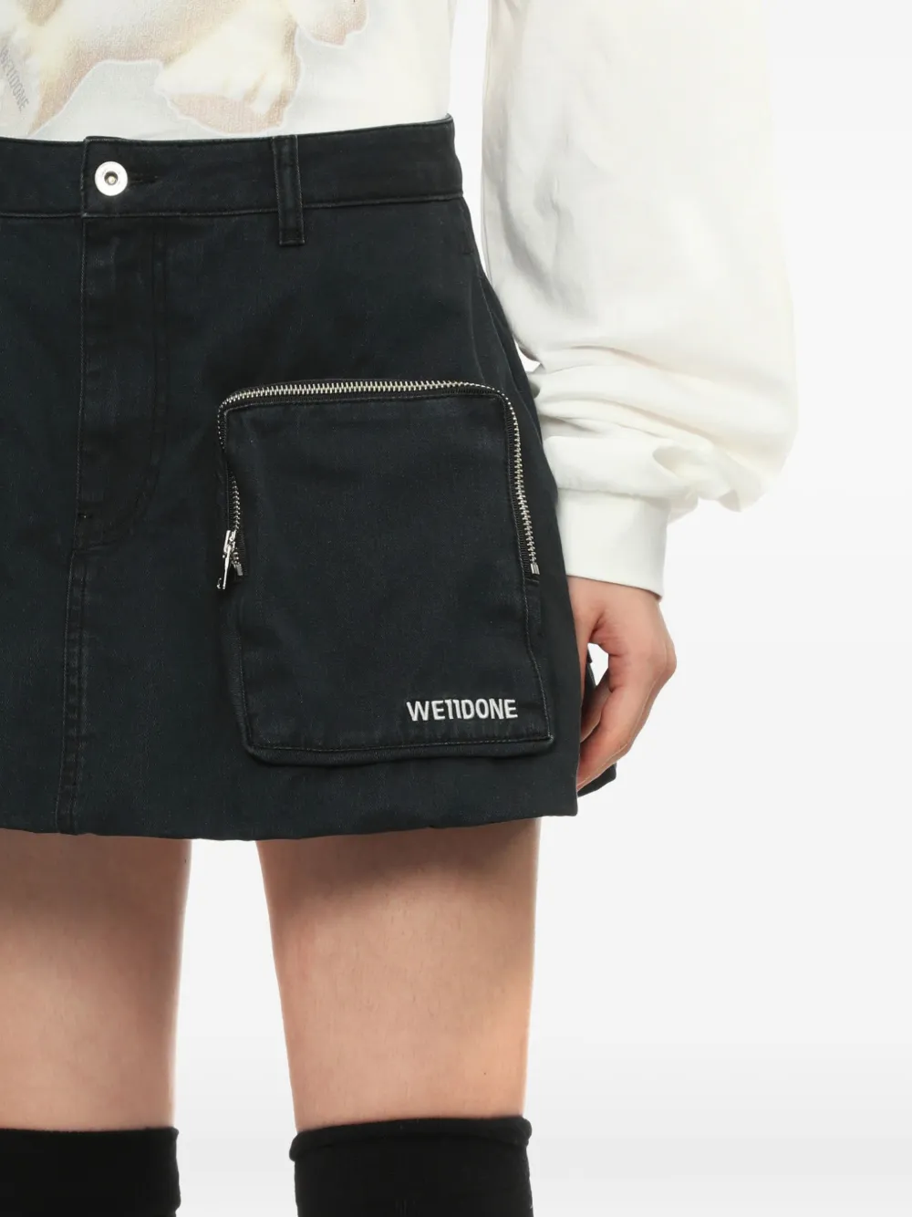 We11done Katoenen mini-rok met ritszak Blauw