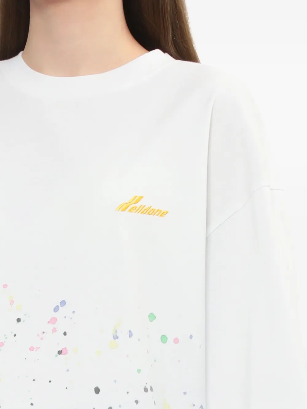 We11 Done Paint-splatter Long-sleeve Top In White