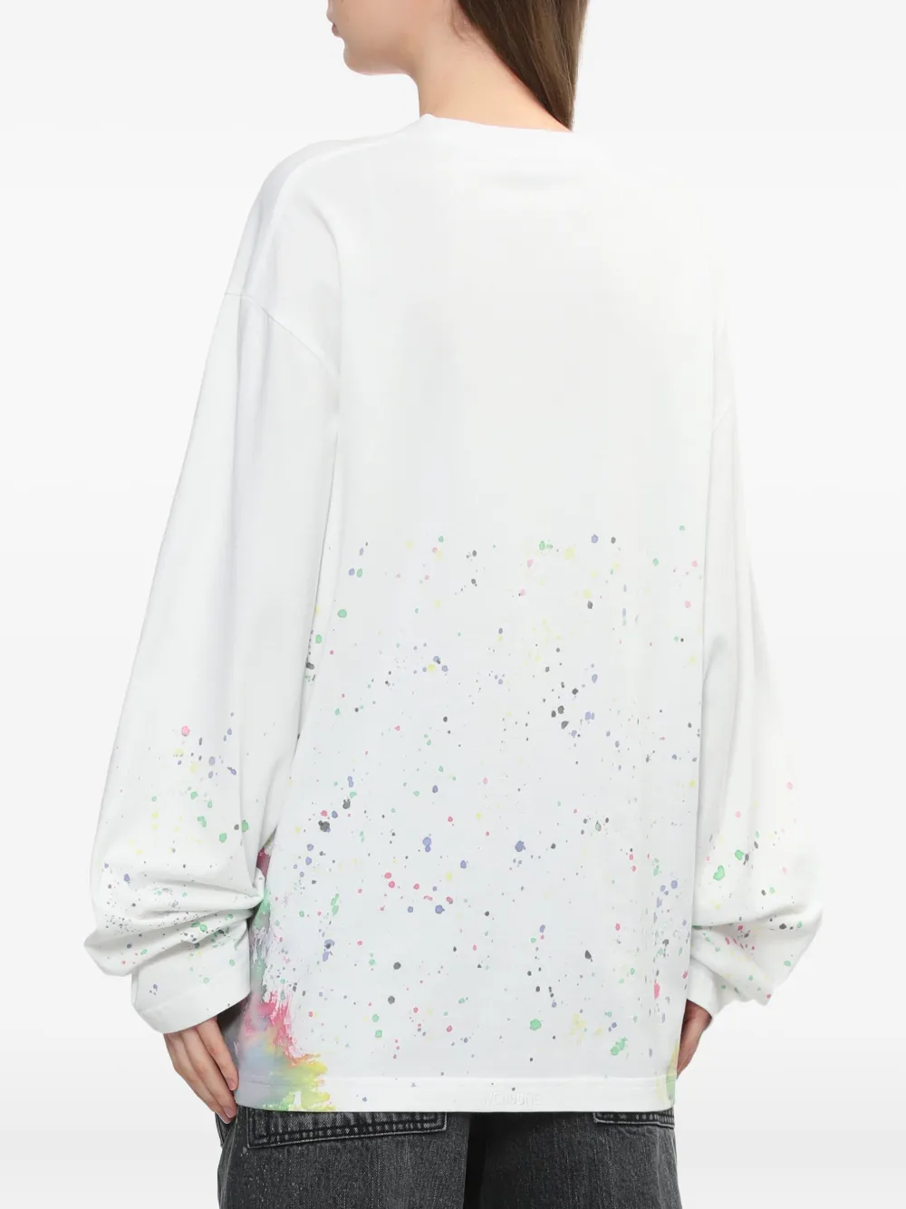 We11 Done Paint-splatter Long-sleeve Top In White