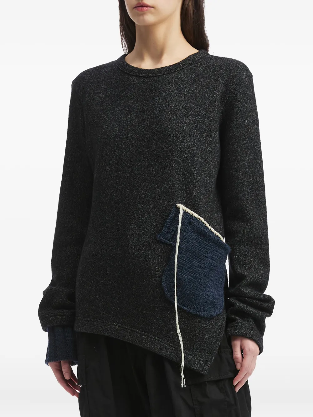 Y's Asymmetrische trui met zakdetail Grijs