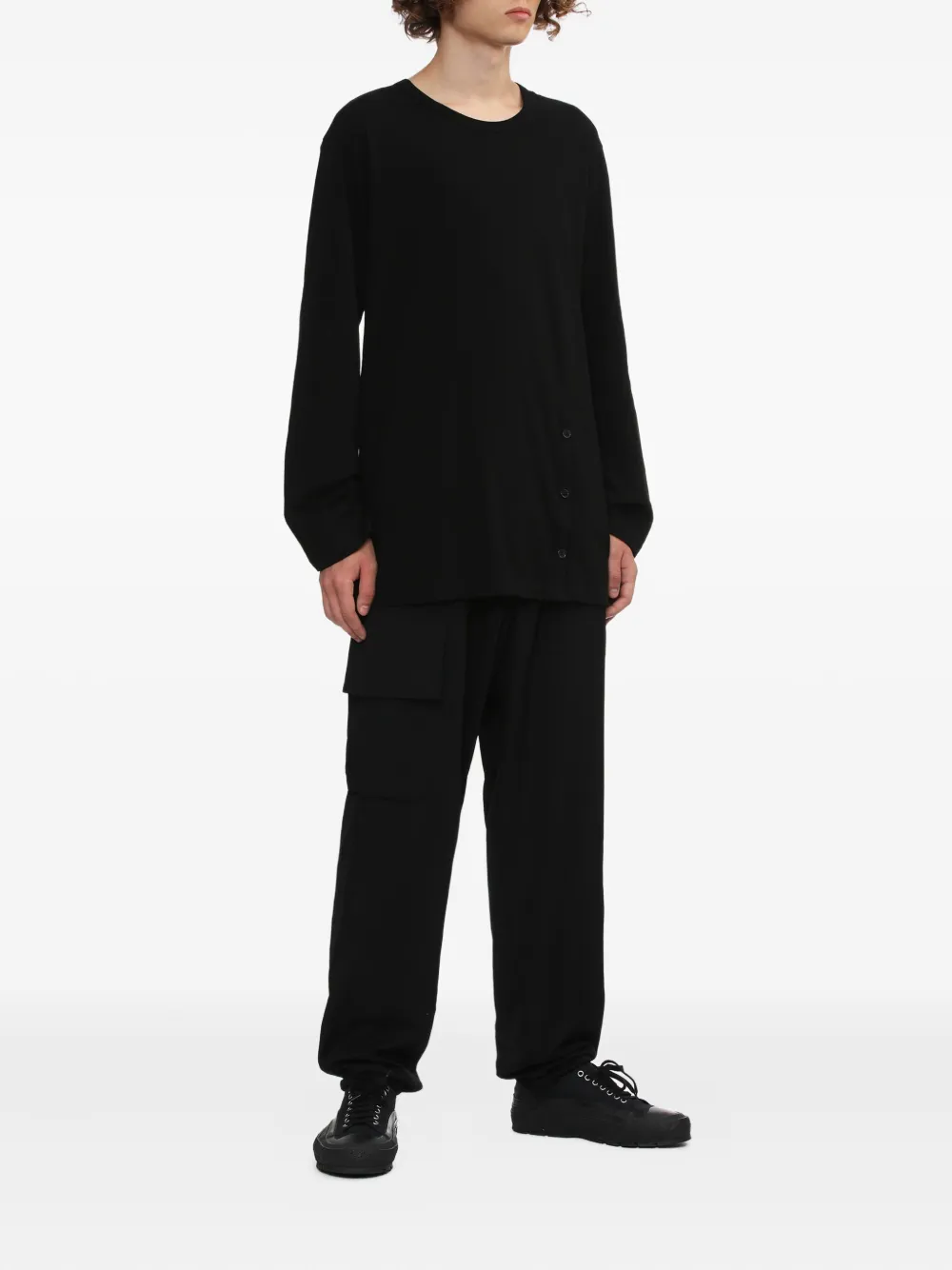 Yohji Yamamoto ボタン ロングtシャツ In Black