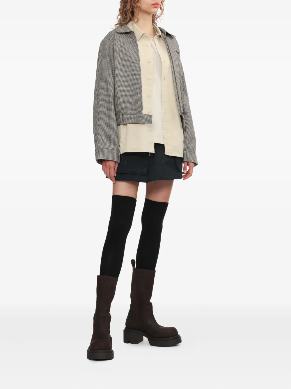 We11 Done Houndstooth Zip-up Jacket In Gray