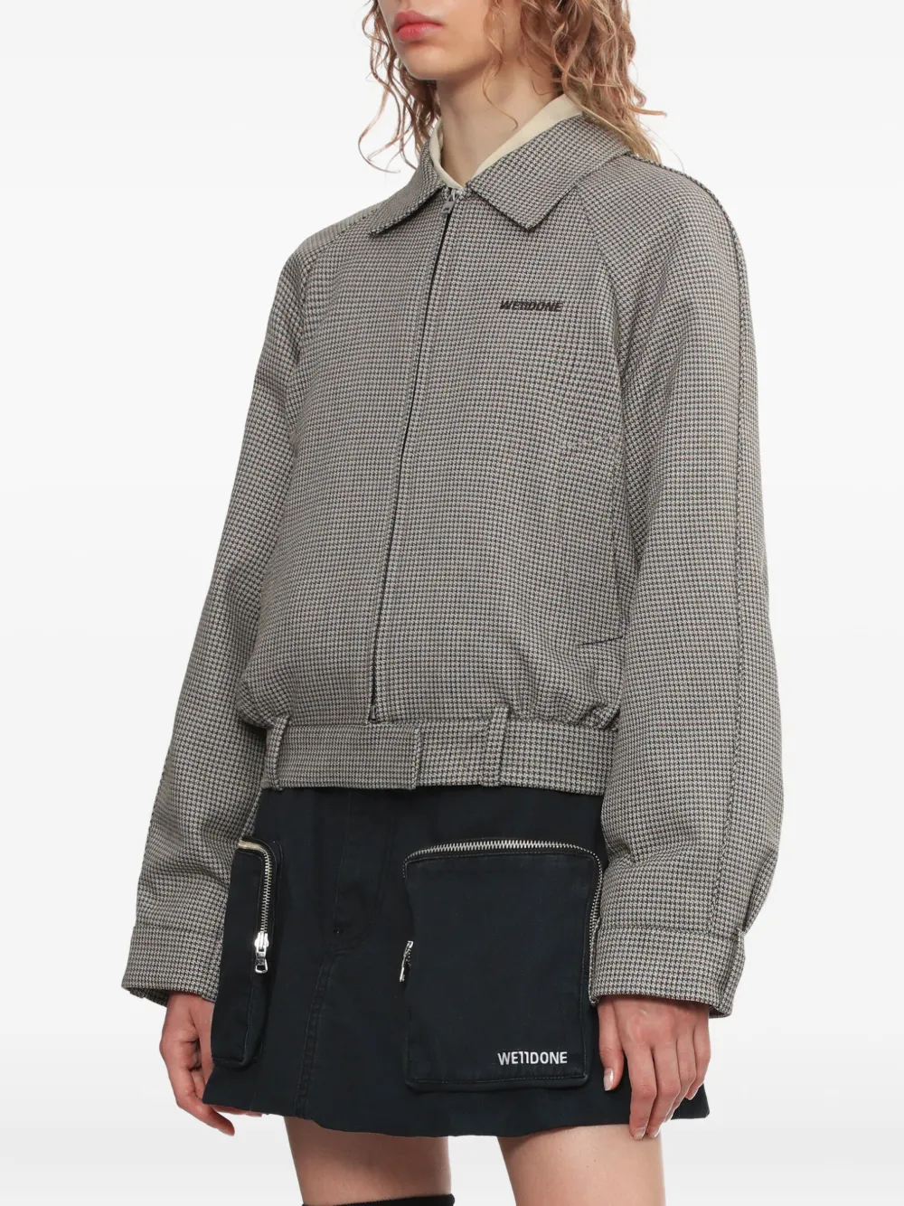 We11 Done Houndstooth Zip-up Jacket In Gray