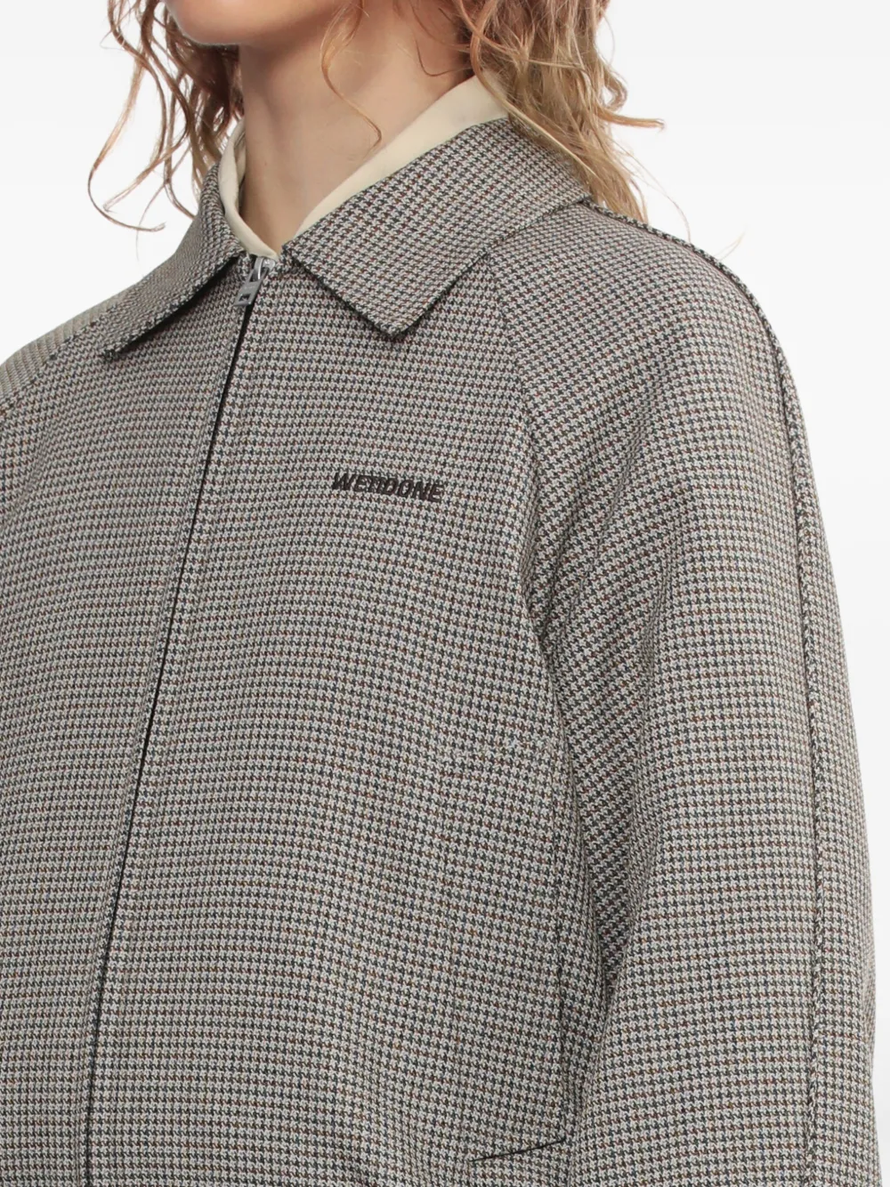We11 Done Houndstooth Zip-up Jacket In Gray