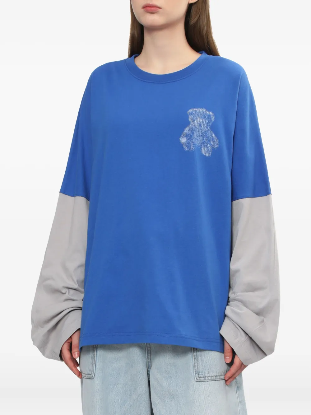 We11 Done Teddy-print Long-sleeve Top In Blue