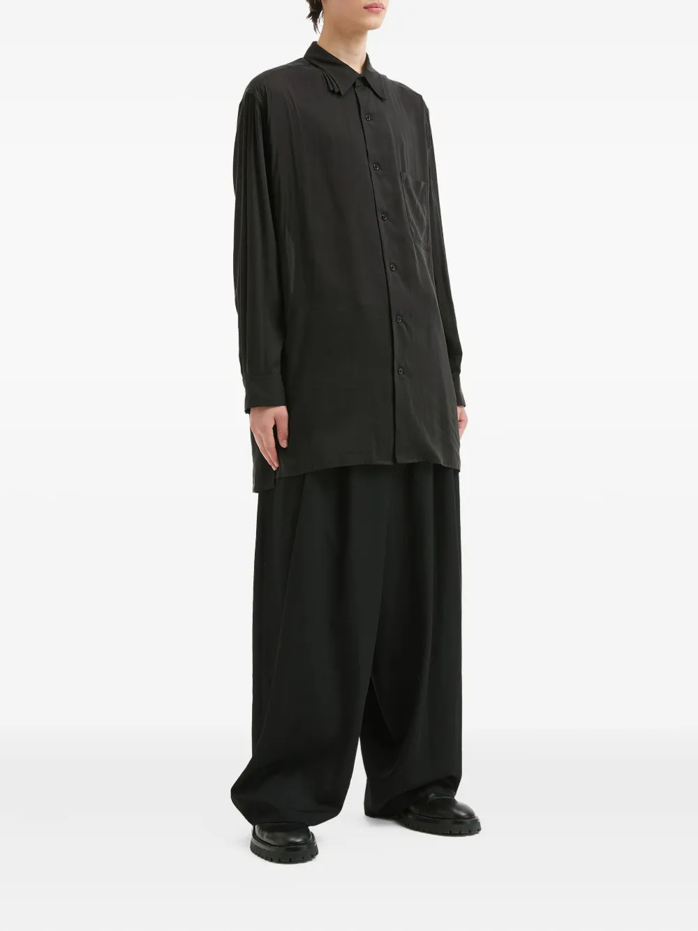 Yohji Yamamoto long-sleeve button-down shirt - Zwart