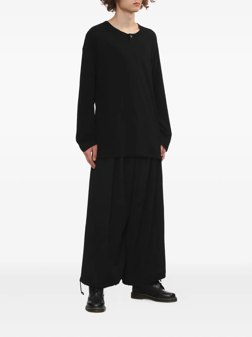Yohji Yamamoto T-shirt met knoop en lange mouwen - Zwart