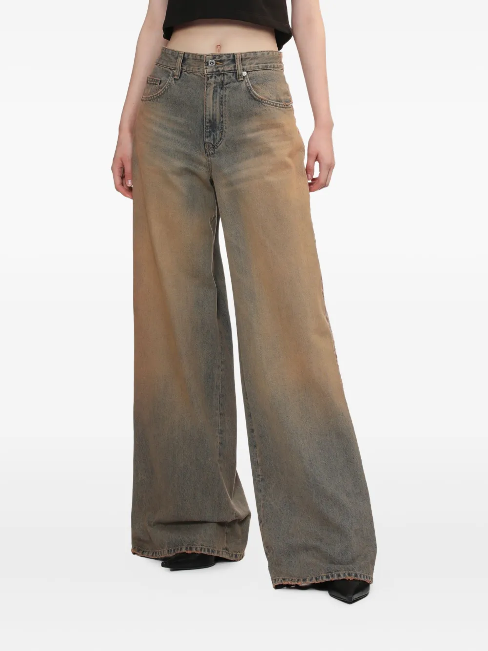 We11 Done Womens Grosgrain Wide-leg Denim Jeans Beige In Neutral
