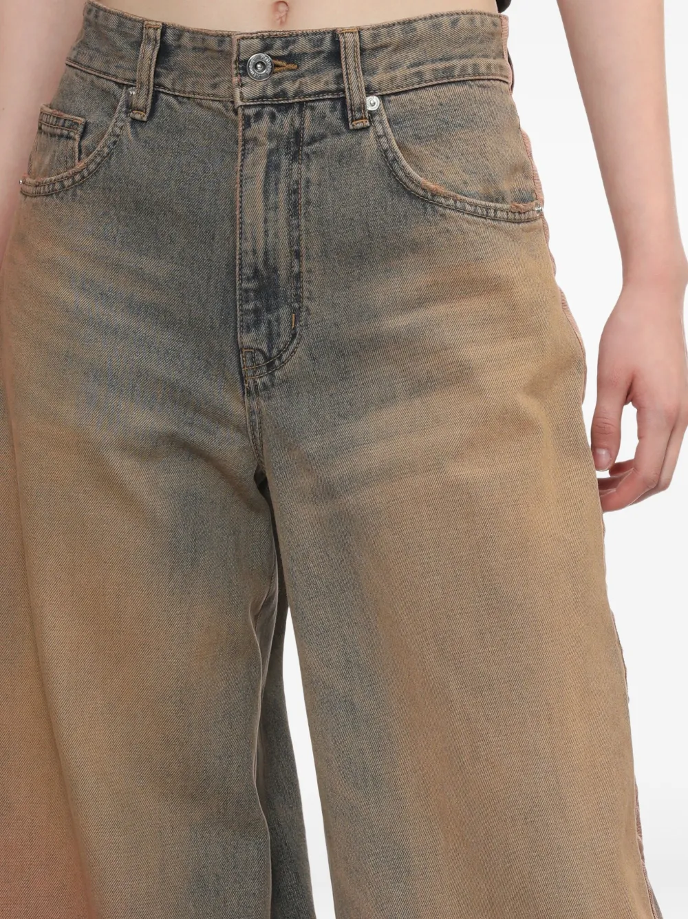 We11 Done Womens Grosgrain Wide-leg Denim Jeans Beige In Neutral