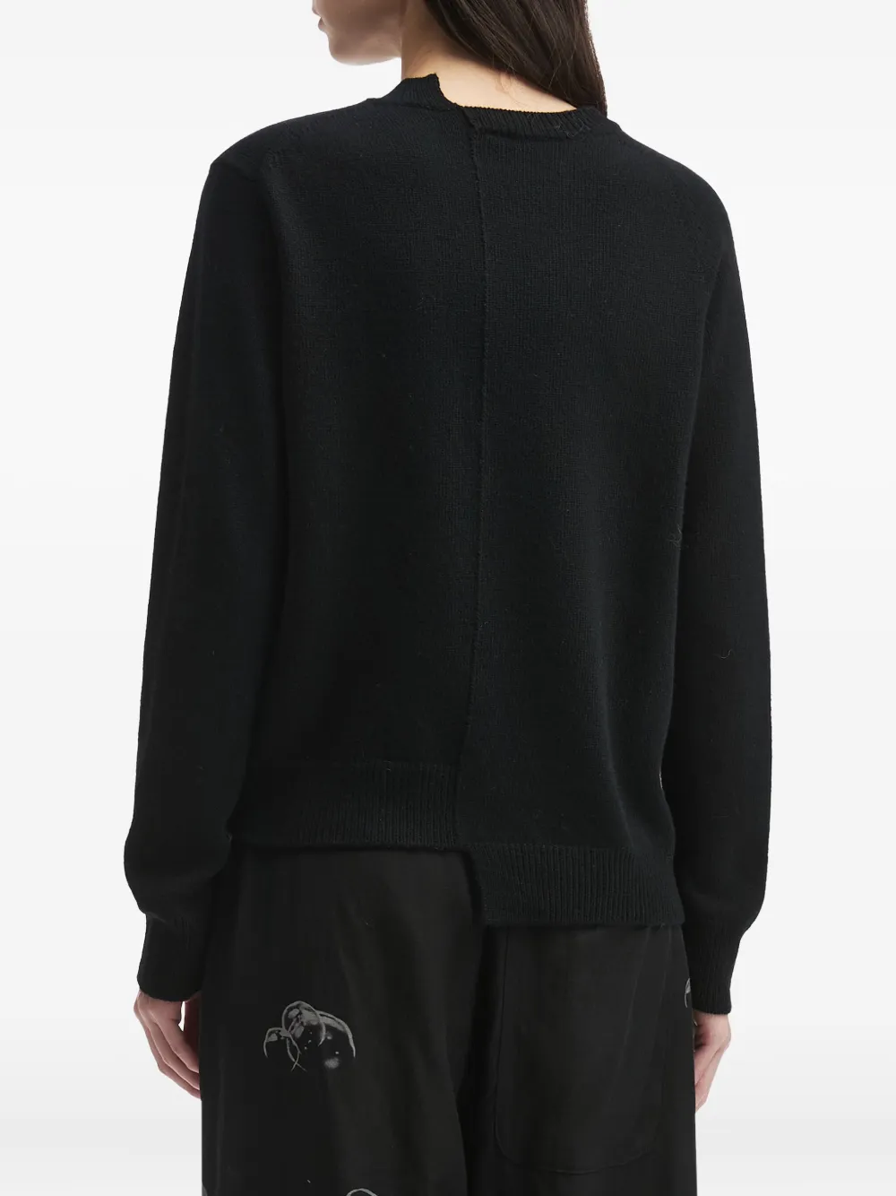 Y's Asymmetric-hem Crew-neck Sweater In Black