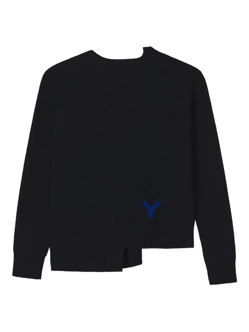 Y's Asymmetric-hem Crew-neck Sweater In Black