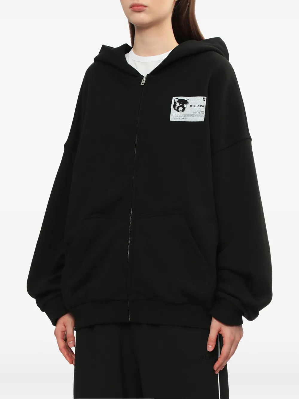 We11 Done Bear-graphic Zip-up Hoodie In Black