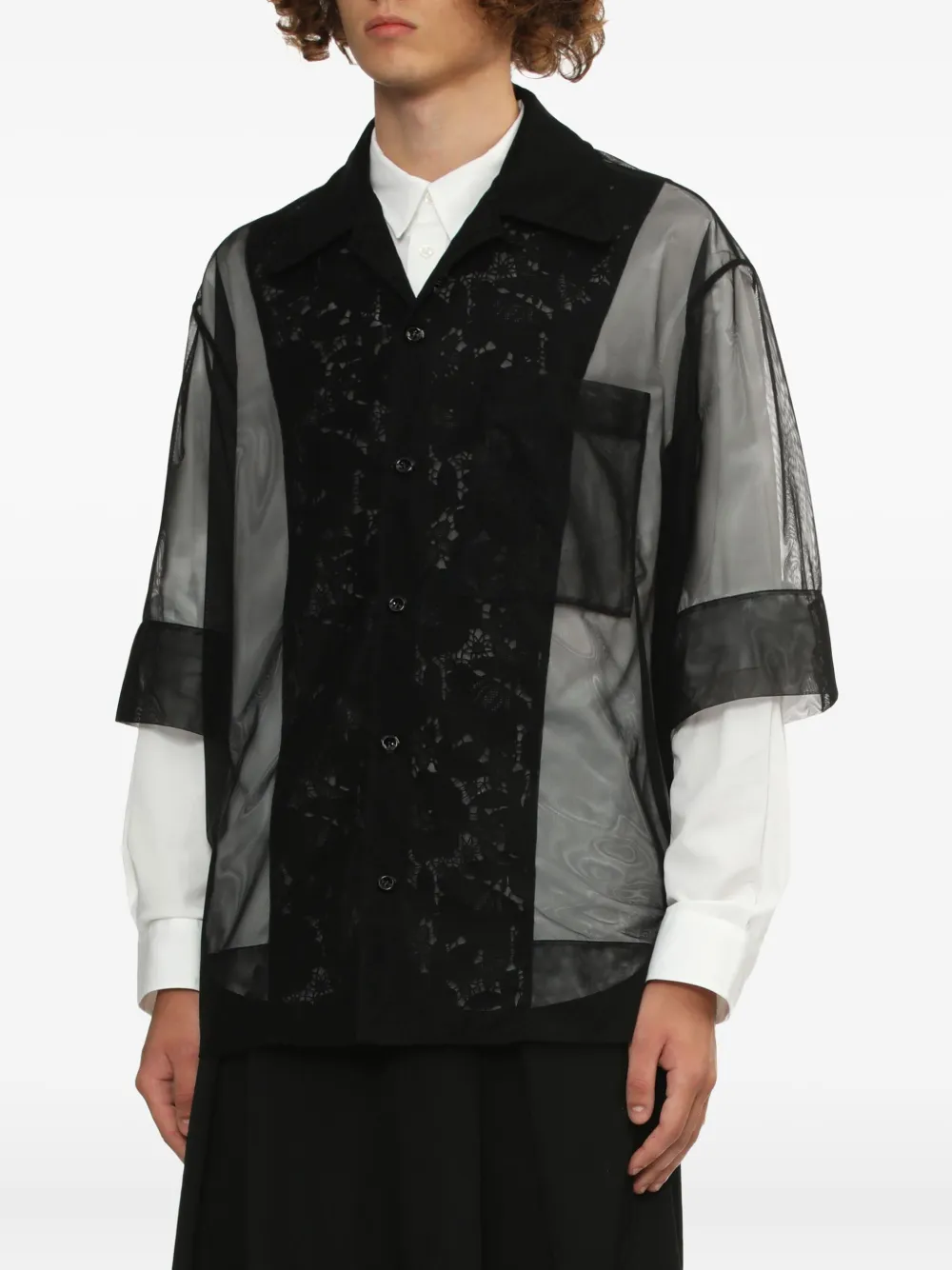 Simone Rocha Mesh overhemd met kanten vlak Zwart