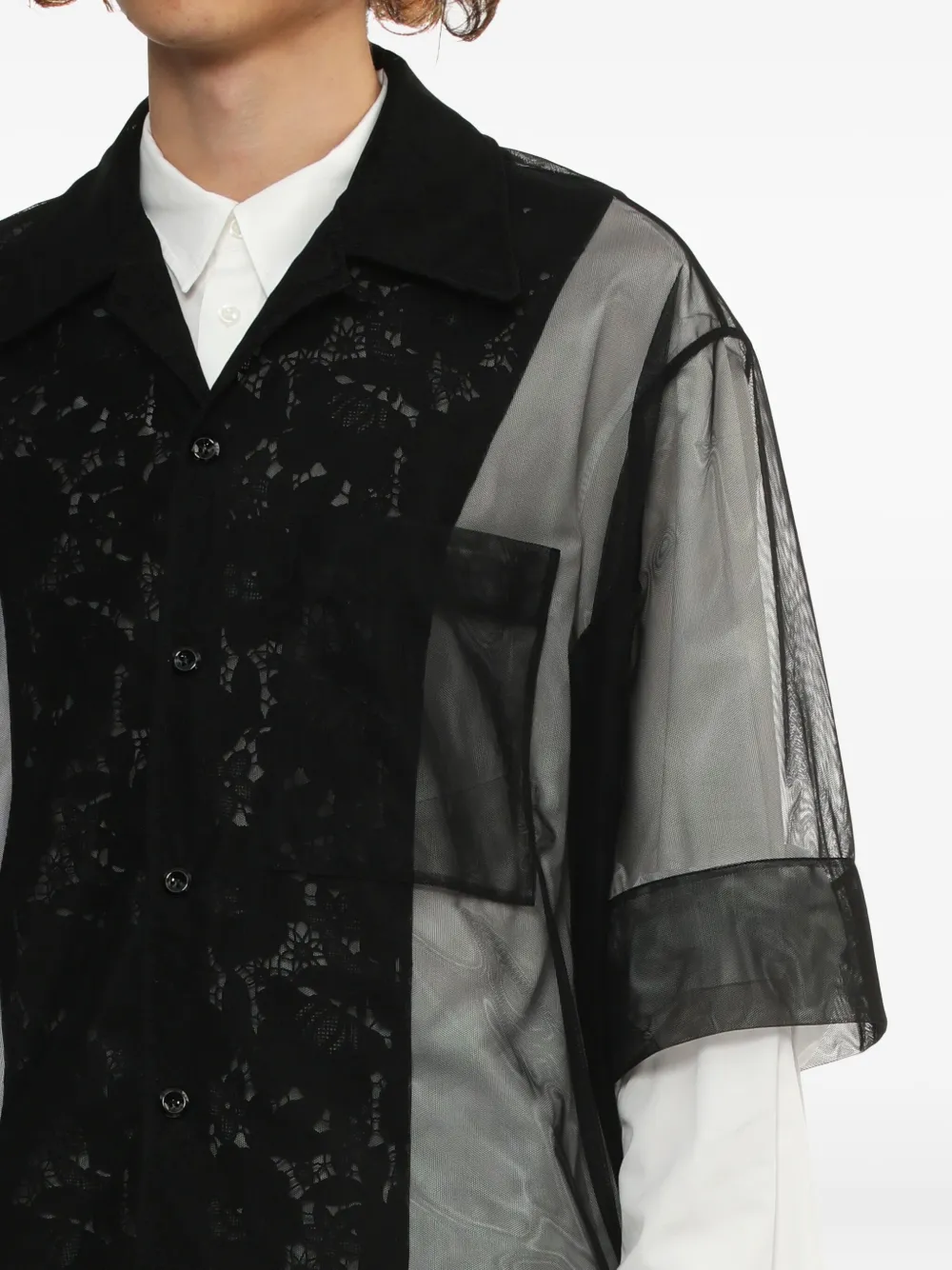 Simone Rocha Mesh overhemd met kanten vlak Zwart