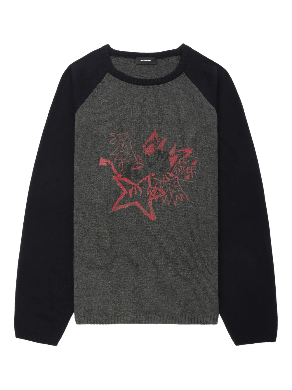 We11 Done Raglan-sleeve Graphic-print Sweater In Black