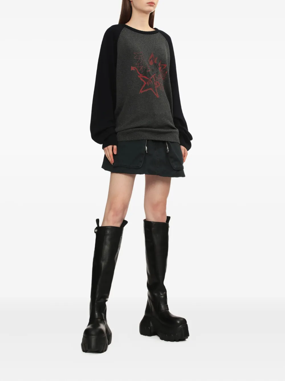 We11 Done Raglan-sleeve Graphic-print Sweater In Black