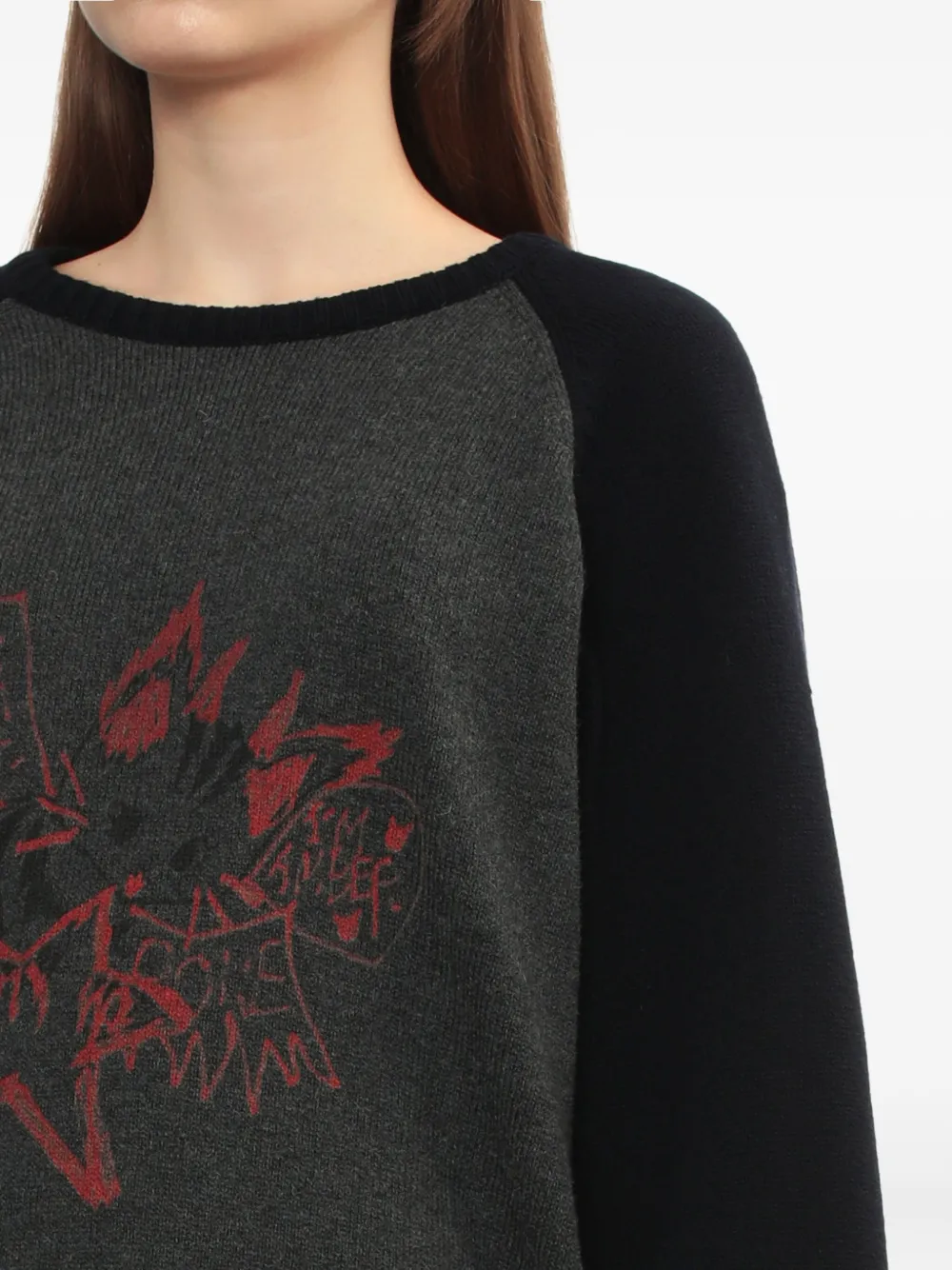 We11 Done Raglan-sleeve Graphic-print Sweater In Black