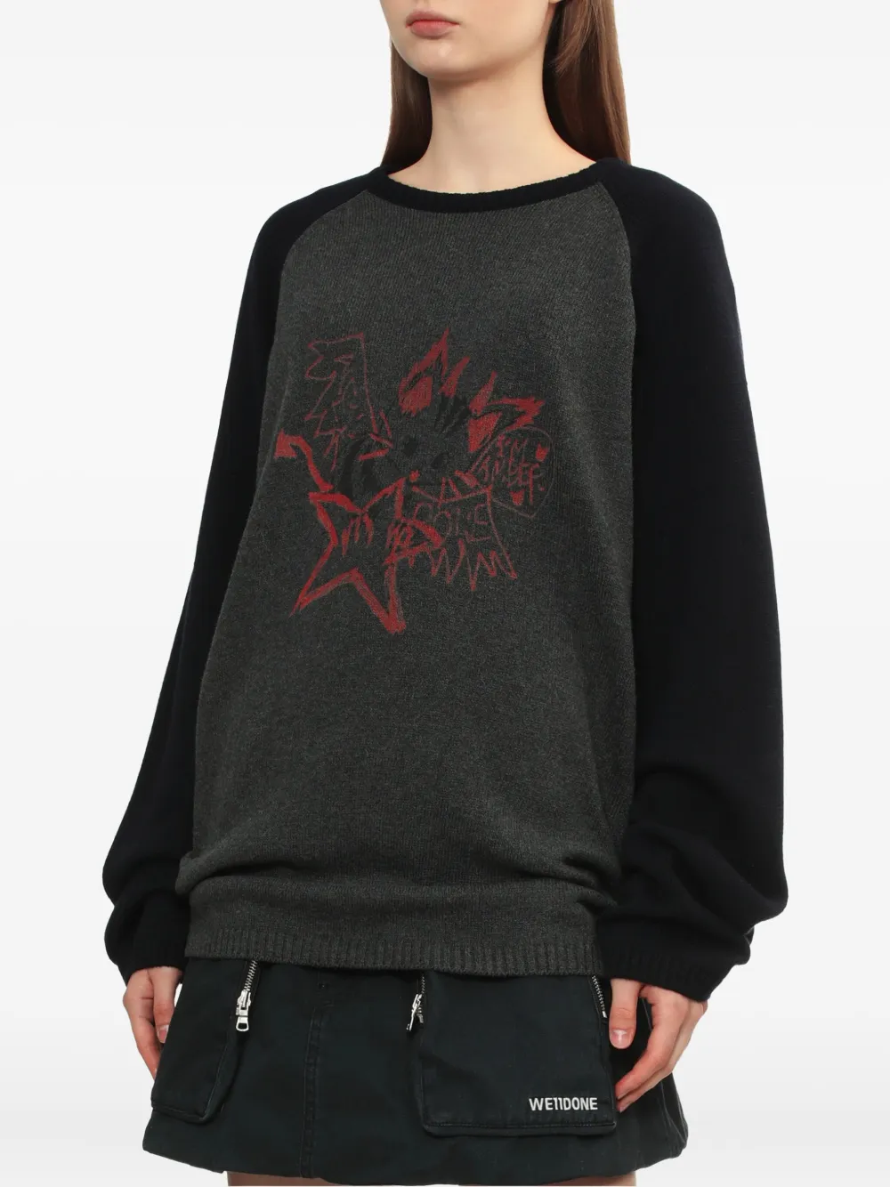 We11 Done Raglan-sleeve Graphic-print Sweater In Black